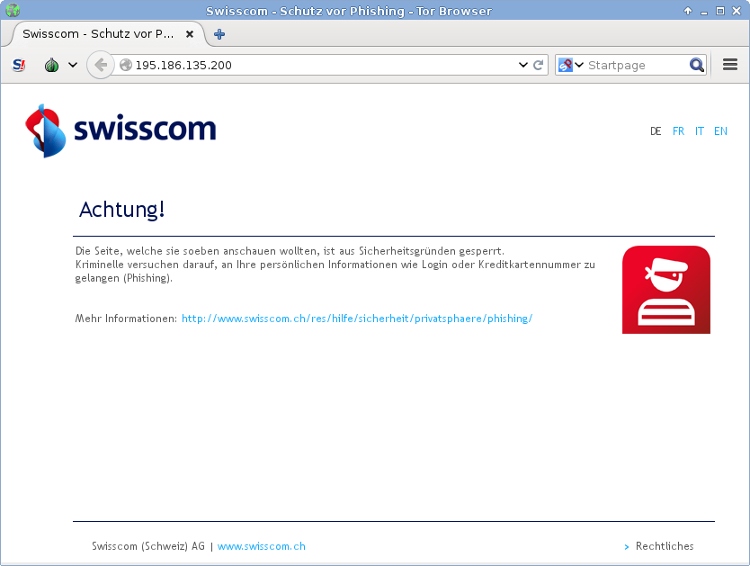 Stoppschild «Phishing» bei Swisscom