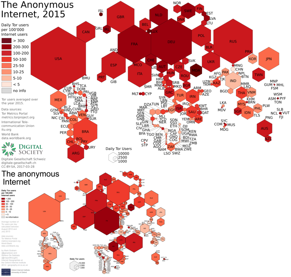 Anonymous Internet usage maps comparison