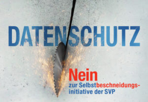 Das Bild zeigt, wie eine Kreissäge das Wort „DATENSCHUTZ“ zwischen „DATEN“ und „SCHUTZ“ durchtrennt.